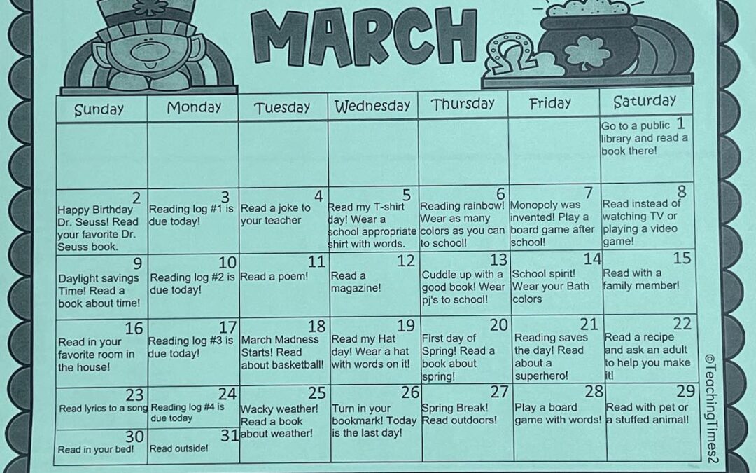 March is Reading Month Printable Calendar