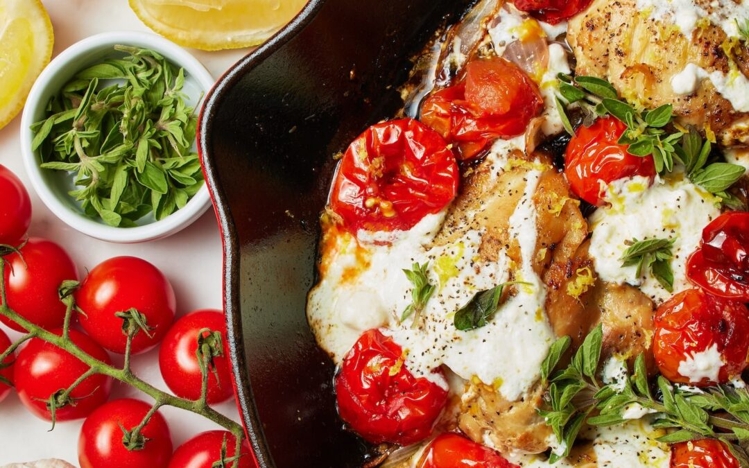 Roasted Chicken Thighs with Tomatoes and Feta, by Julia Dzafic of Lemon Stripes’
