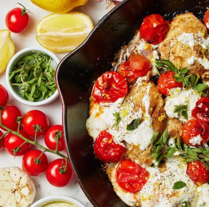 Easy Weeknight Meal: Roasted Chicken Thighs with Tomatoes and Feta