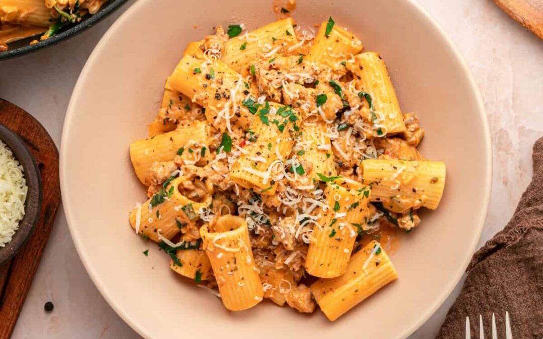 Creamy Italian Sausage Pasta With Spinach from A Sweet Thyme