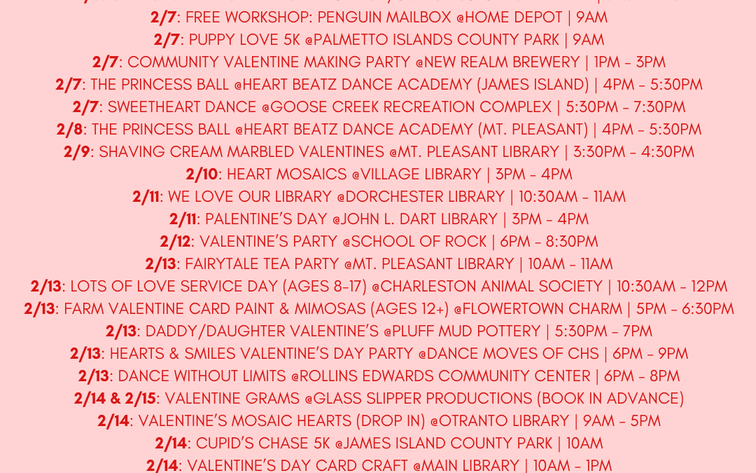 Valentine’s Events for Kids in Charleston