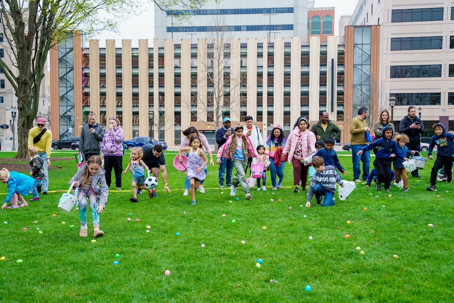 Downtown Lansing Capitol Lawn Bunny Hop on the square
