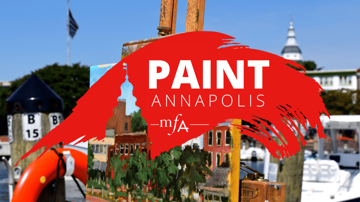 Paint Annapolis mural on outdoor wall with historic buildings and blue sky in background.
