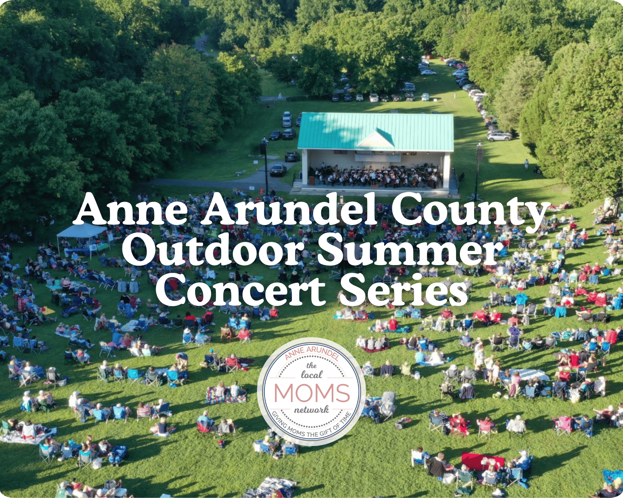 Outdoor summer concert series in Anne Arundel County with large audience on the grass.