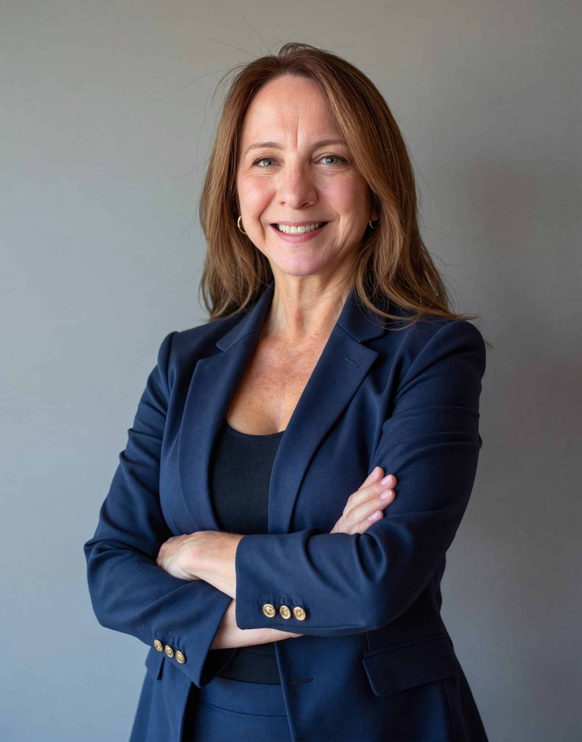 A woman smiling in professional attire, representing Ocean City Moms community.