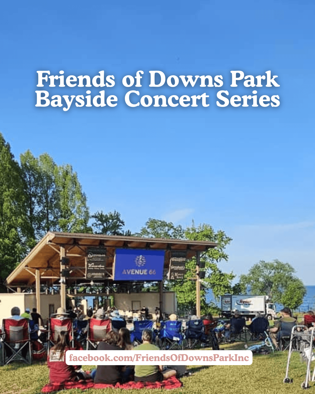 Friends of Downs Park Bayside Concert Series outdoor event with audience and stage.