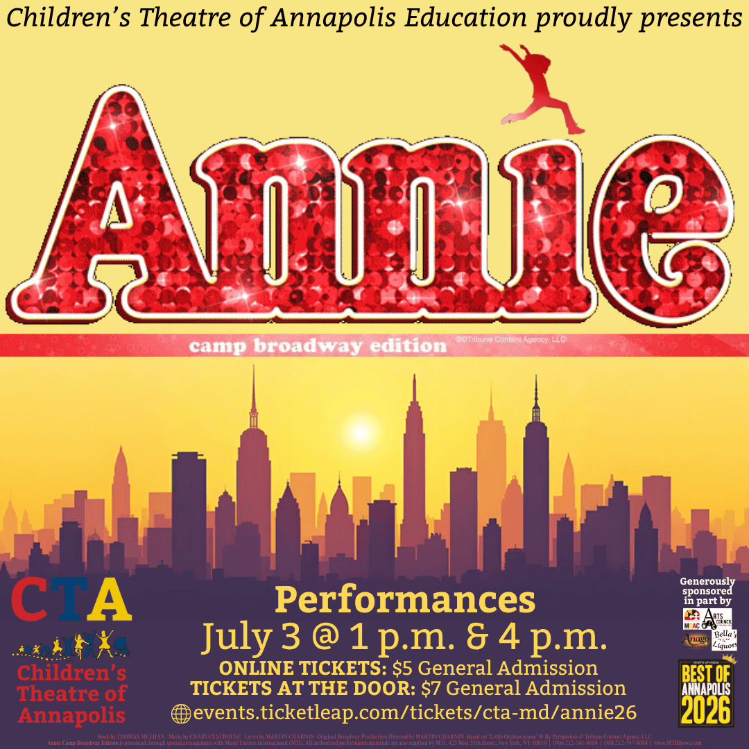 Children's Theatre of Annapolis presents Annie musical with NYC skyline background and performance 1.