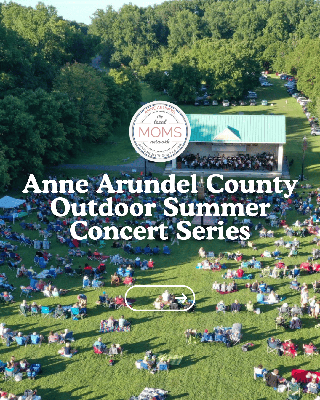 Anne Arundel County outdoor summer concert with large crowd and stage in a green park.