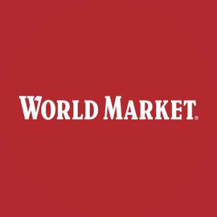 World Market logo on red background, retail store branding.