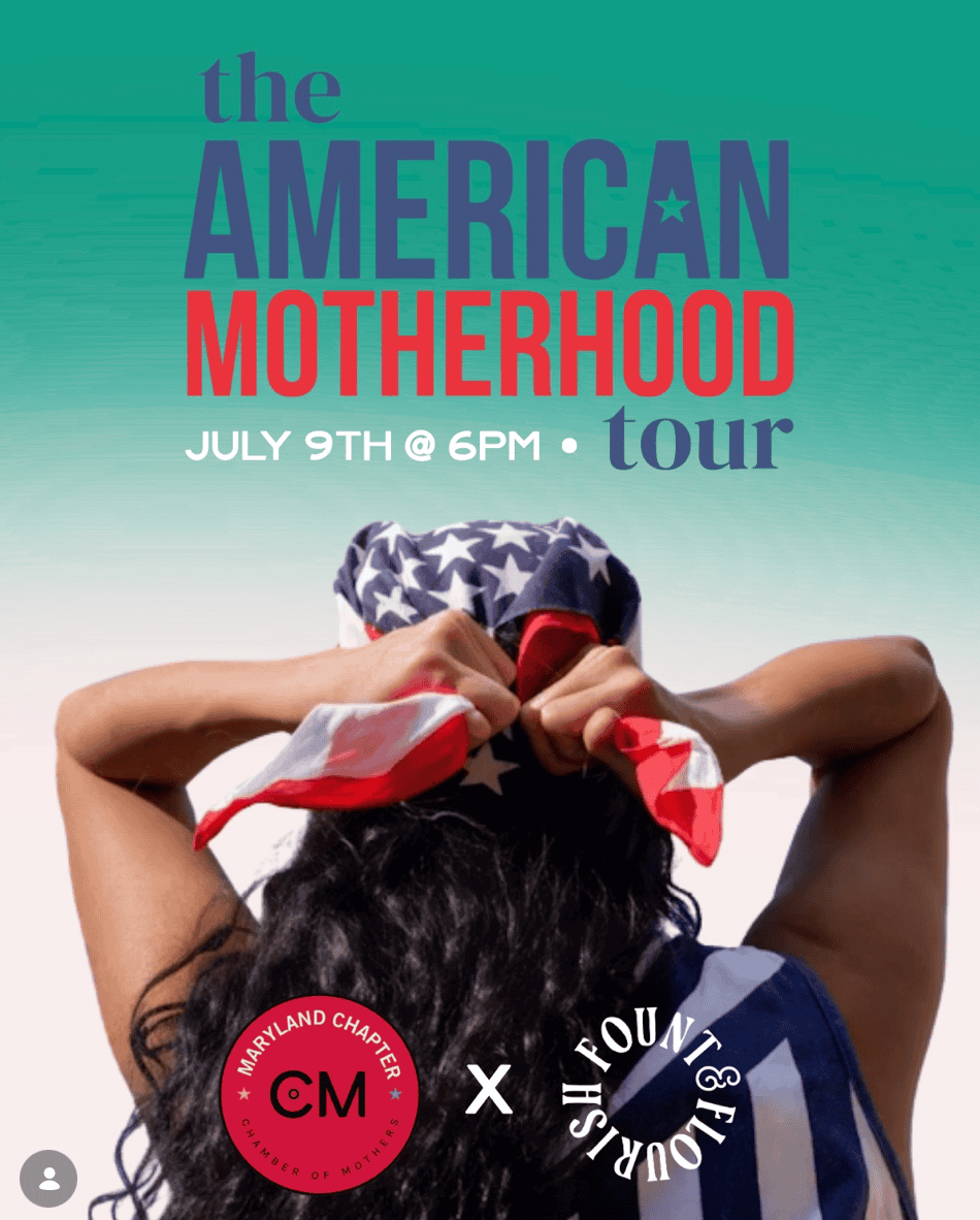 Woman with American flag bandana celebrating motherhood at Ocean City Moms event.