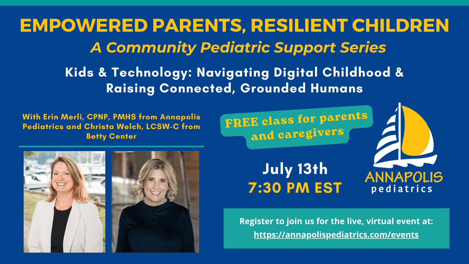 Ocean City Moms community support event poster with speakers and event details.