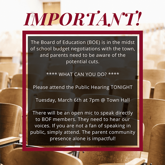 BOE Meeting Tonight–Public Hearing, A letter from your Presidents at Saxe