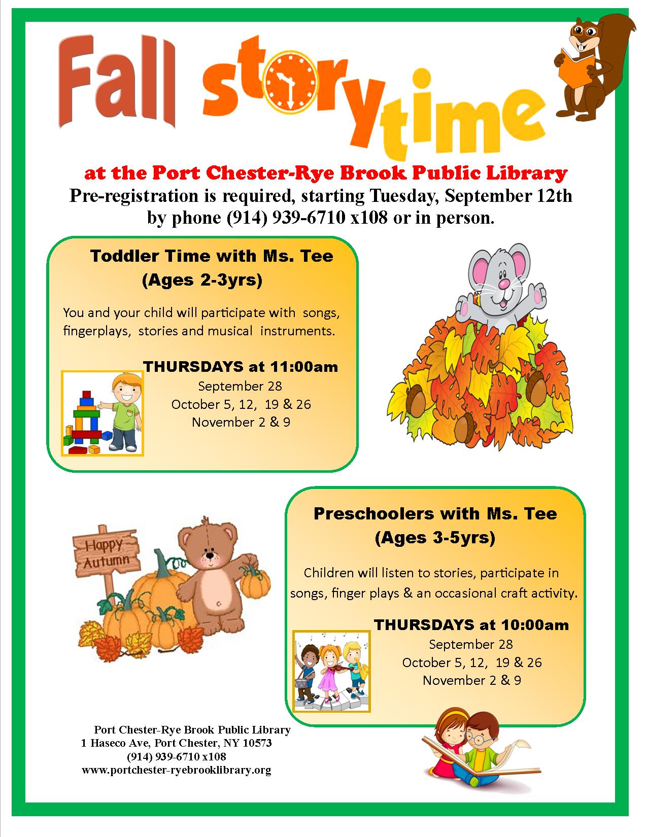 Registration Starts Today – Fall Storytimes at Port Chester – Rye Library