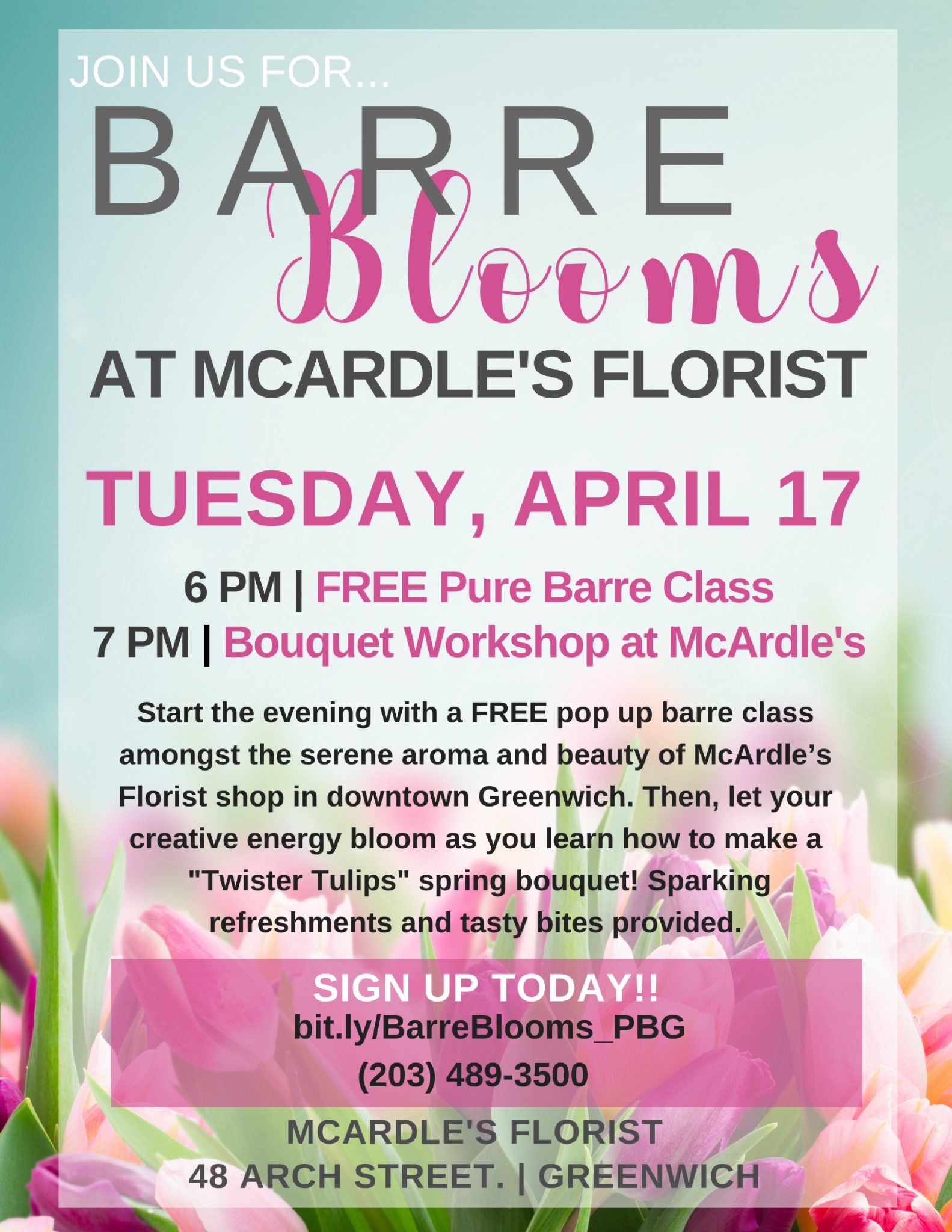 "Barre and Blooms" at McArdle's Florist – April 17