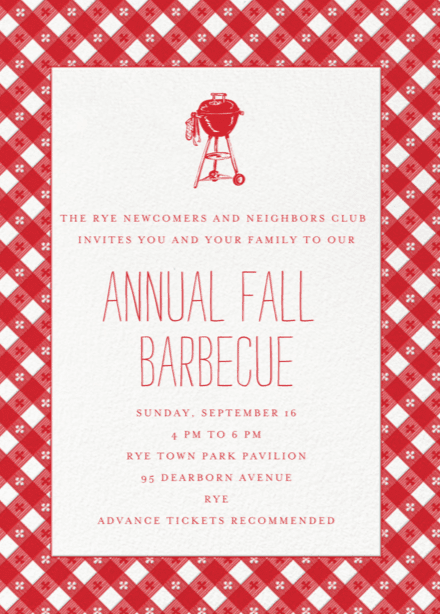 THE RYE NEWCOMERS AND NEIGHBORS CLUB INVITES YOU AND YOUR FAMILY TO OUR  ANNUAL FALL BARBECUE