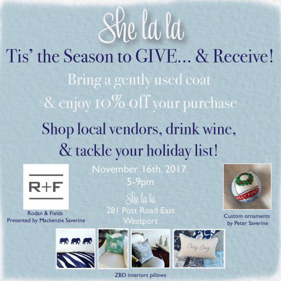 Warm Coat Drive at She La La on 11/16!