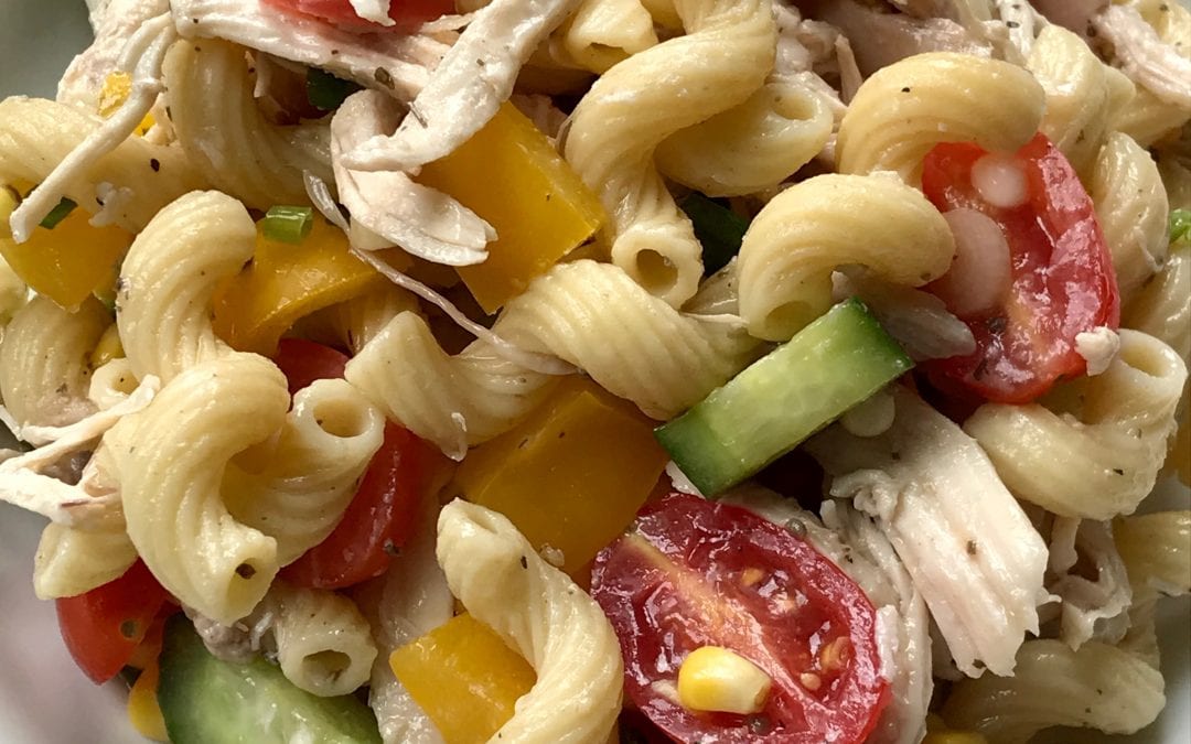 Local mom and chef, Rebecca Oren, strikes again with this winning Memorial Day BBQ Rotisserie Chicken Pasta Salad!