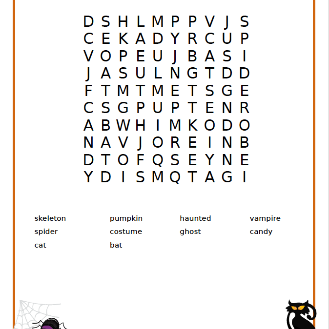FUN Halloween Word Search Worksheet