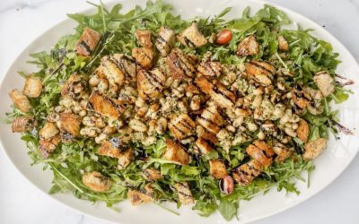 White Bean Pesto Salad with Garlic Croutons & Balsamic Glaze!