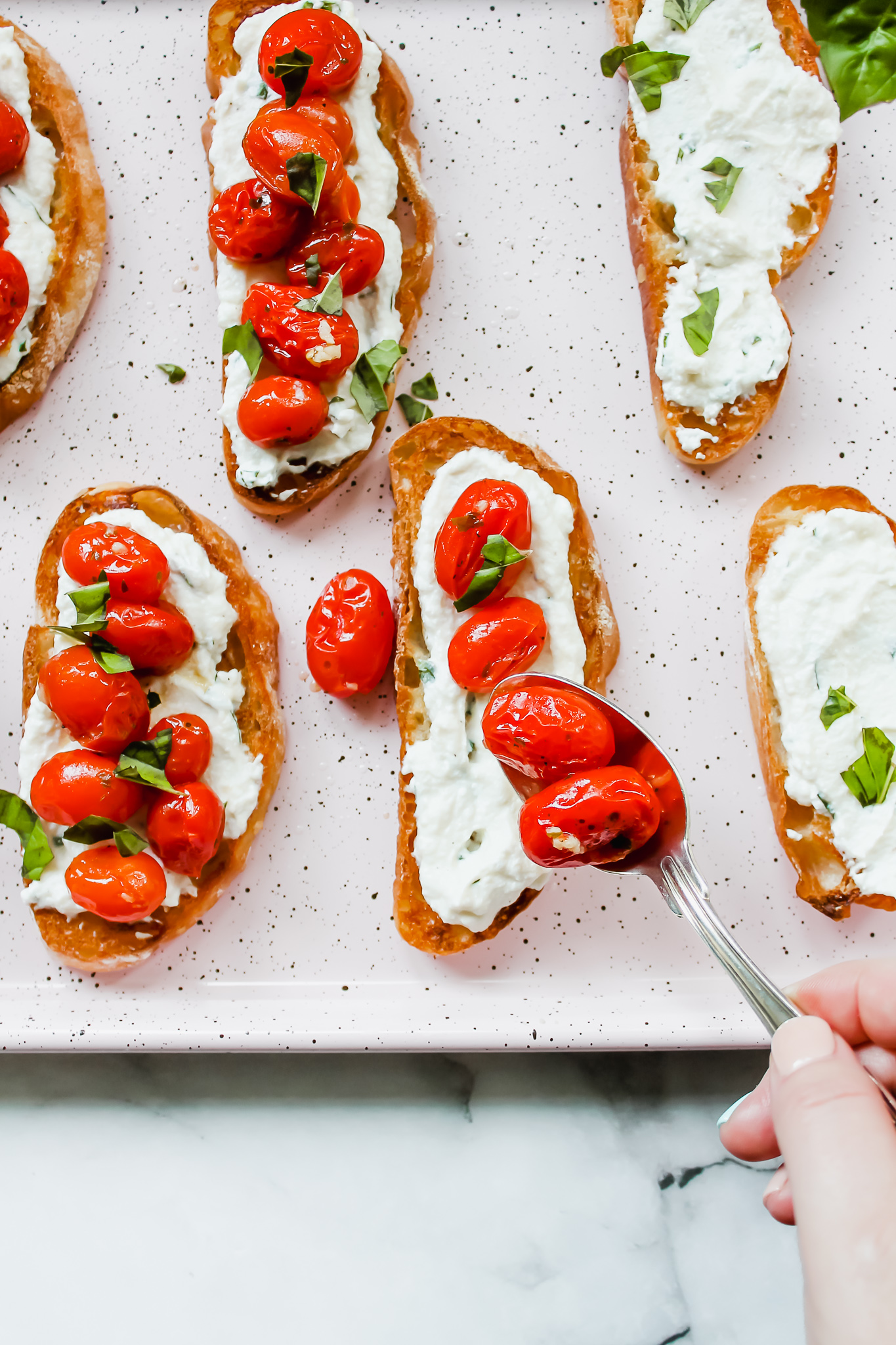 Whipped Ricotta & Tomato Crostini Hand Darker